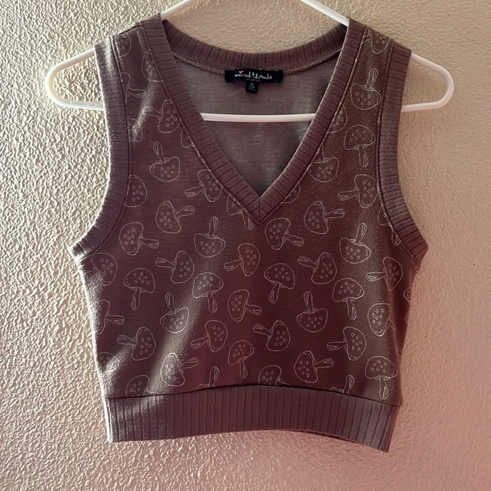 Brown Vest w/ Mushroom Print
